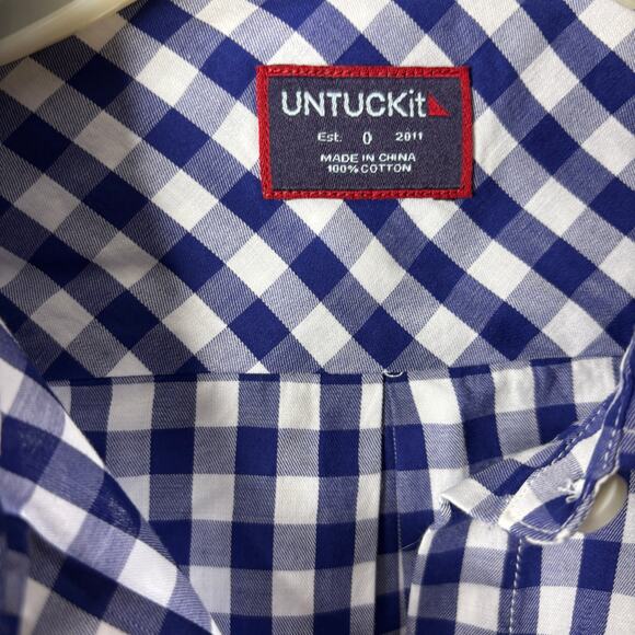 UNTUCKit Blue White Gingham Checkered Button Down Womens 0 Classic Preppy NWT - Picture 12 of 13